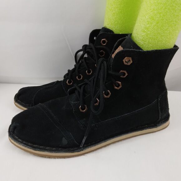 Toms Chukka Tomboy Boots Black Leather Suede Shoes Womens Size 7 - Picture 6 of 13